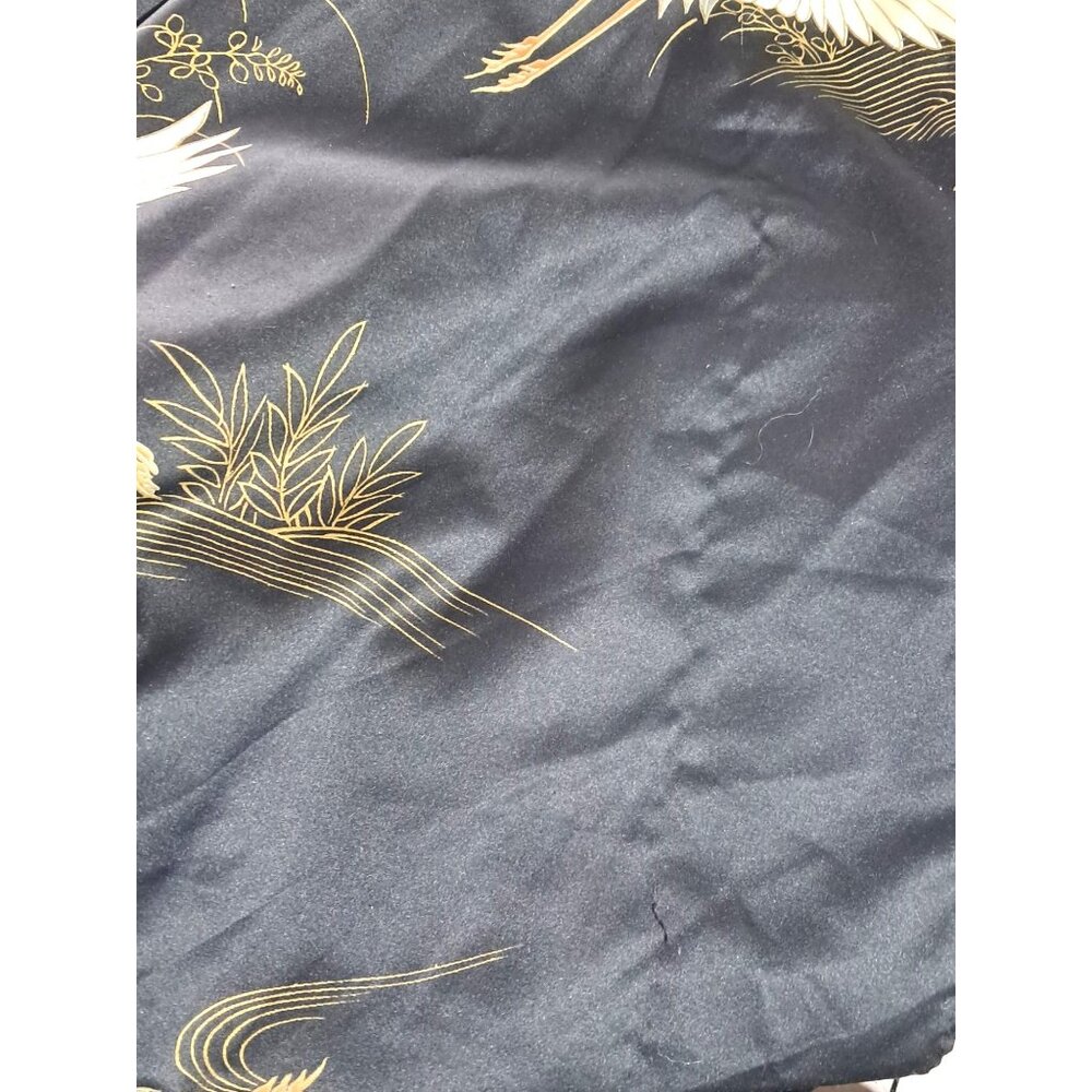 Vintage 70s Japanese Kimono Robe Black Satin Cranes Clouds Made in Japan Tag Rea - Picture 11 of 11